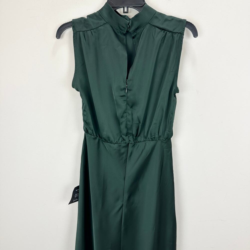 Lulus Classic Elegance Green Satin Sleeveless Mock Neck Maxi Dress Medium NWT - Picture 11 of 11